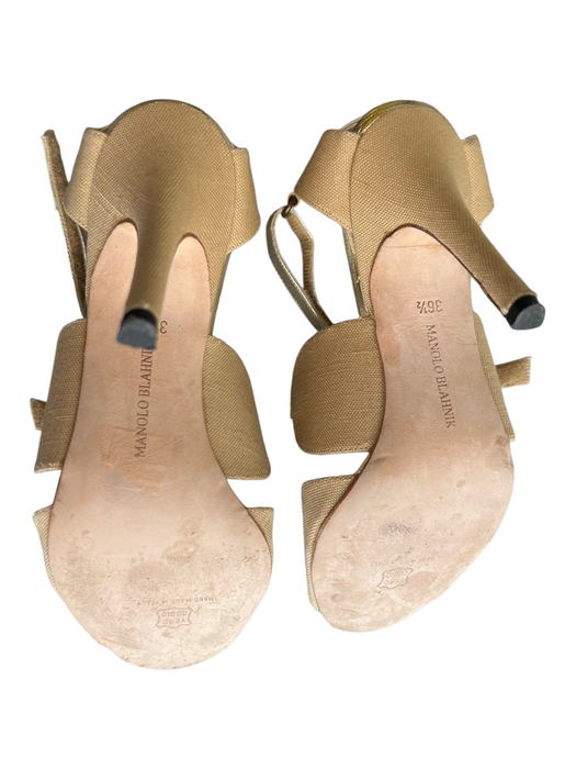 Manolo Blahnik Shoe Size 36.5 Metallic Gold Leather & Linen open toe Shoes Metallic Gold / 36.5