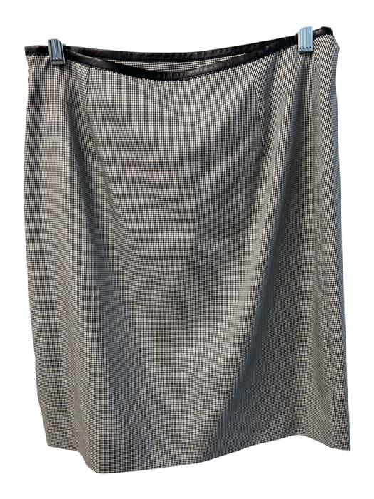 Mondi Size 42 Black & White Wool Side Zip Houndstooth Leather Trim Skirt Black & White / 42