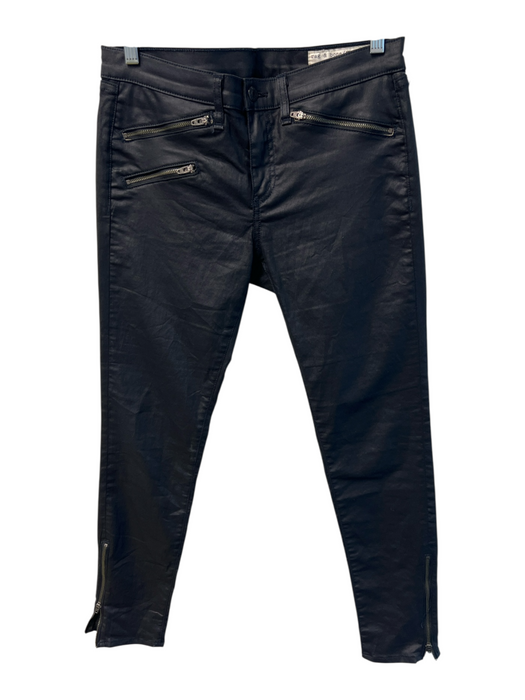 Rag & Bone Size 29 Black Coated Cotton Zip Pockets Zip Fly Low Rise Skinny Pants Black / 29