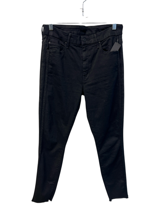 Mother Size 29 Black Cotton Blend Mid Rise 5 Pocket Zip Fly Side Detail Jeans Black / 29