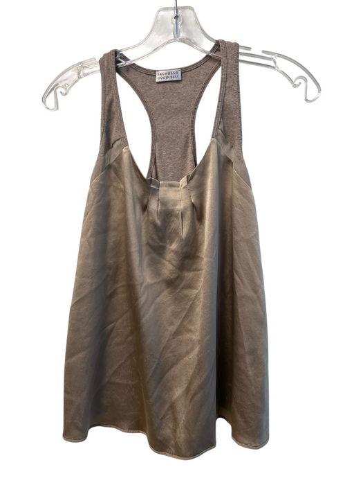 Brunello Cucinelli Size Small Taupe Silk & Lycra Racer Back Sleeveless Top Taupe / Small