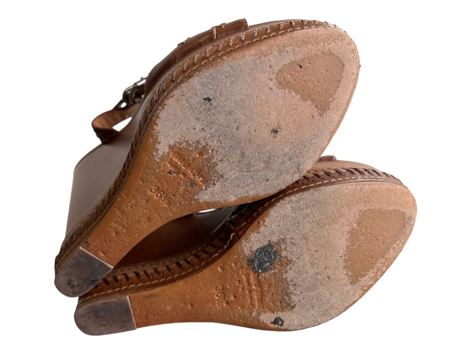 Miu Miu Shoe Size 36.5 Brown Leather Open Toe & Heel Ankle Buckle Shoes Brown / 36.5