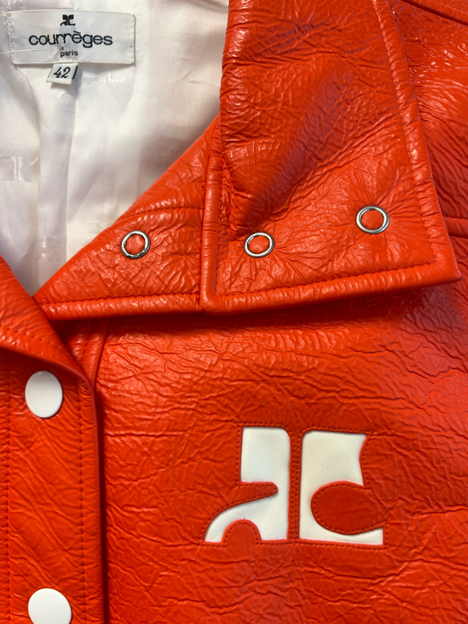 Courreges Size 42 Orange Cotton & Polyurethane Snap Closure Collar Jacket Orange / 42