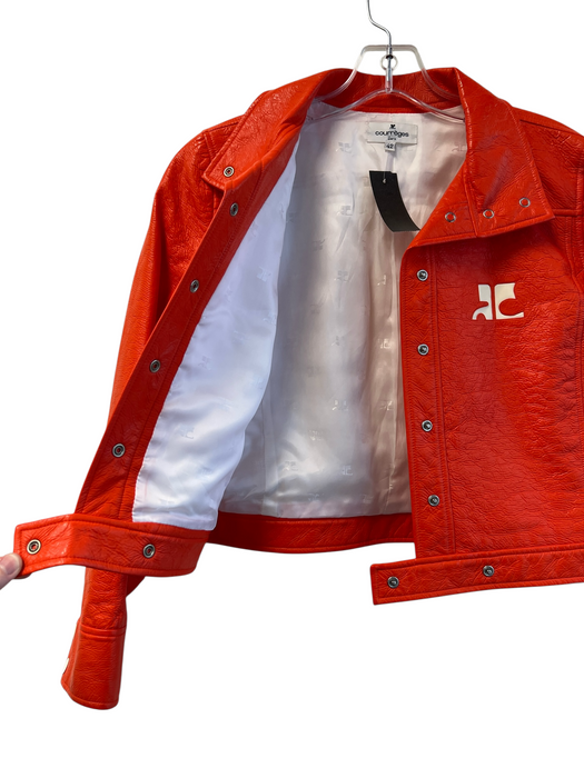 Courreges Size 42 Orange Cotton & Polyurethane Snap Closure Collar Jacket Orange / 42