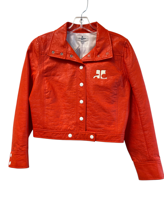 Courreges Size 42 Orange Cotton & Polyurethane Snap Closure Collar Jacket Orange / 42