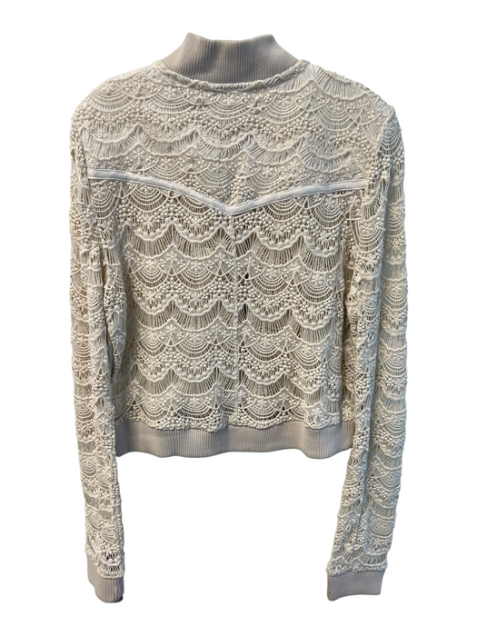 Free People Size Large Cream Cotton Front Zip Crochet Bomber Jacket Cream / Large