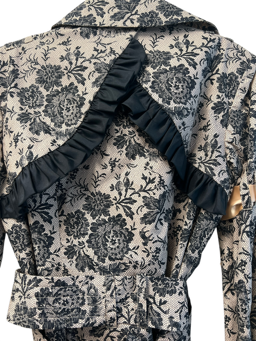 Lamb Boudoir Size 4 Tan & black Cotton floral print Ruffle Hem Front Button Coat Tan & black / 4