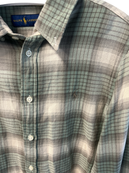 Ralph Lauren Size Medium Green & Cream Cotton Plaid Long Sleeve Button Down Top Green & Cream / Medium