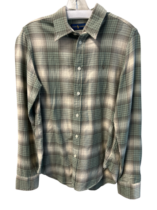 Ralph Lauren Size Medium Green & Cream Cotton Plaid Long Sleeve Button Down Top Green & Cream / Medium