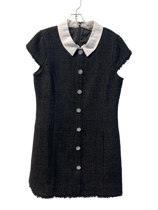 Likely Size 14 Black Poly Blend Collar Back Zip Knubby Knit Cap Sleeve Dress Black / 14