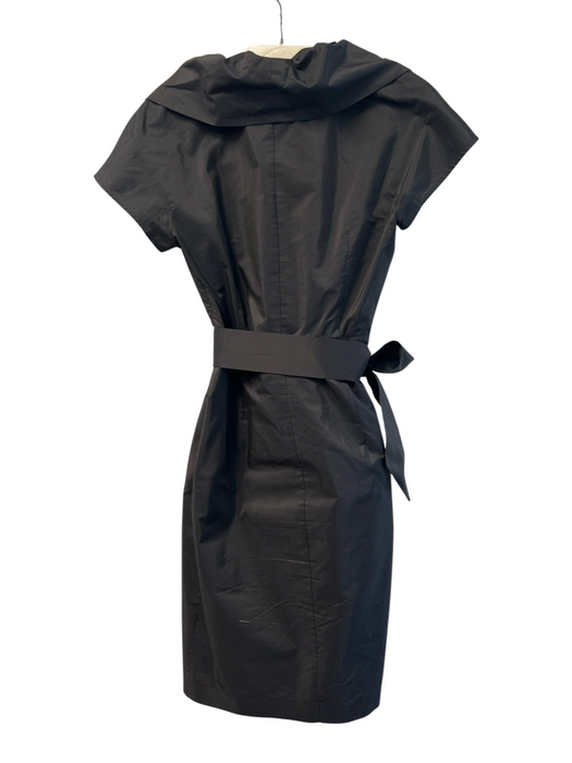 Max Mara Size EST 10 Black No Fabric Tag Belt Cap Sleeve V Neck Back Zip Dress Black / EST 10