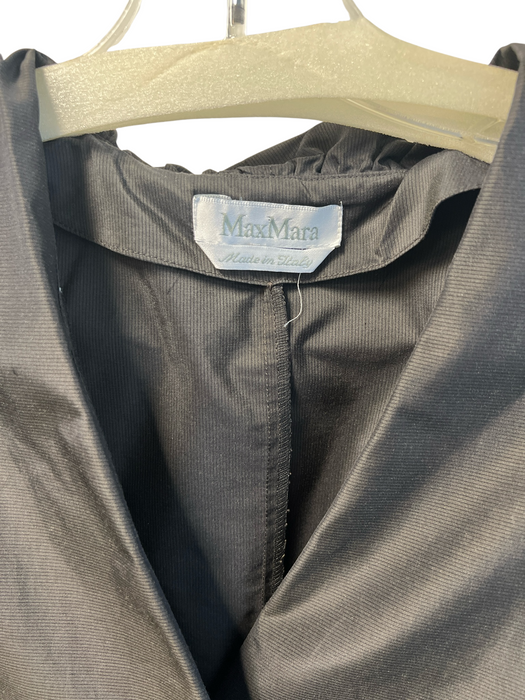 Max Mara Size EST 10 Black No Fabric Tag Belt Cap Sleeve V Neck Back Zip Dress Black / EST 10