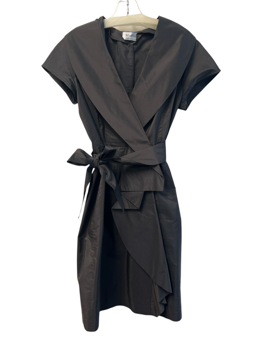 Max Mara Size EST 10 Black No Fabric Tag Belt Cap Sleeve V Neck Back Zip Dress Black / EST 10