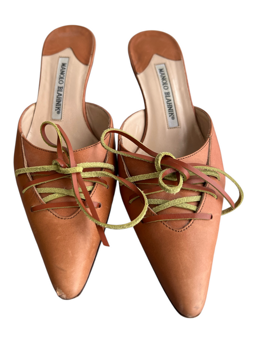 Manolo Blahnik Shoe Size 36.5 Light Brown Leather Pointed Toe Kitten Heel Shoes Light Brown / 36.5