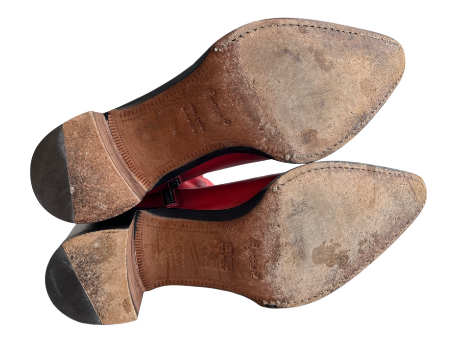 Rocco P Shoe Size 36 Red Leather Pointed Toe Side Zip above ankle Western Boots Red / 36