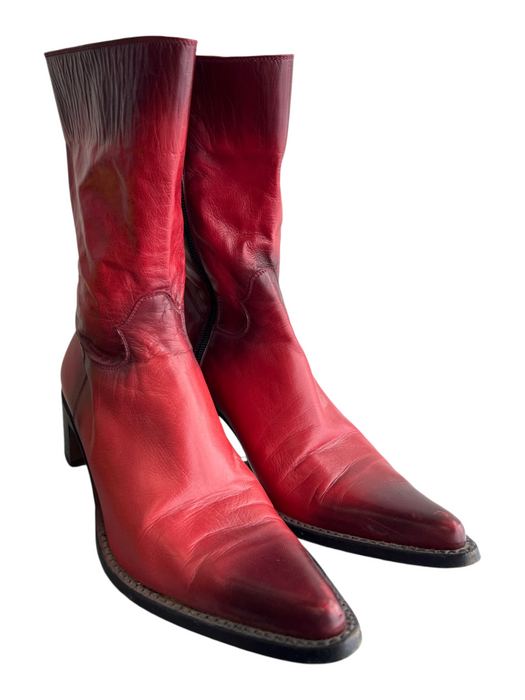 Rocco P Shoe Size 36 Red Leather Pointed Toe Side Zip above ankle Western Boots Red / 36