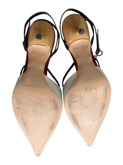 Alain Tondowski Shoe Size 36.5 White & Black Leather Pointed Toe Mid Heel Shoes White & Black / 36.5
