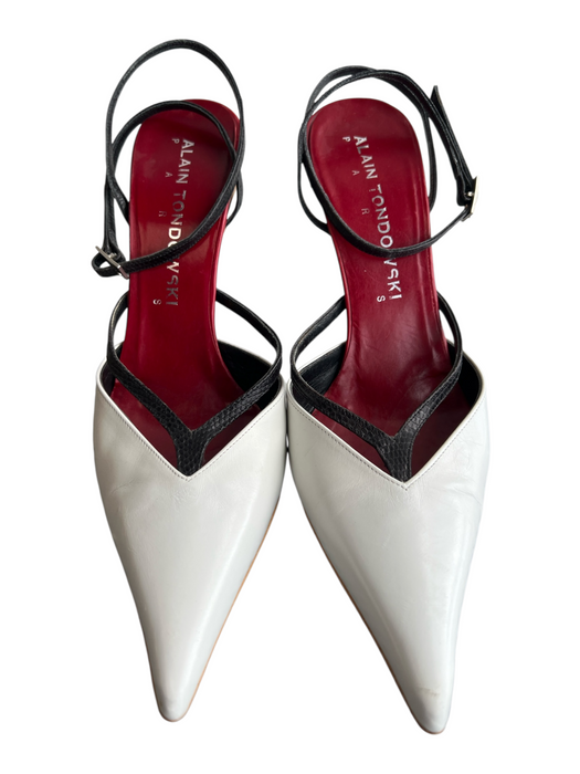 Alain Tondowski Shoe Size 36.5 White & Black Leather Pointed Toe Mid Heel Shoes White & Black / 36.5