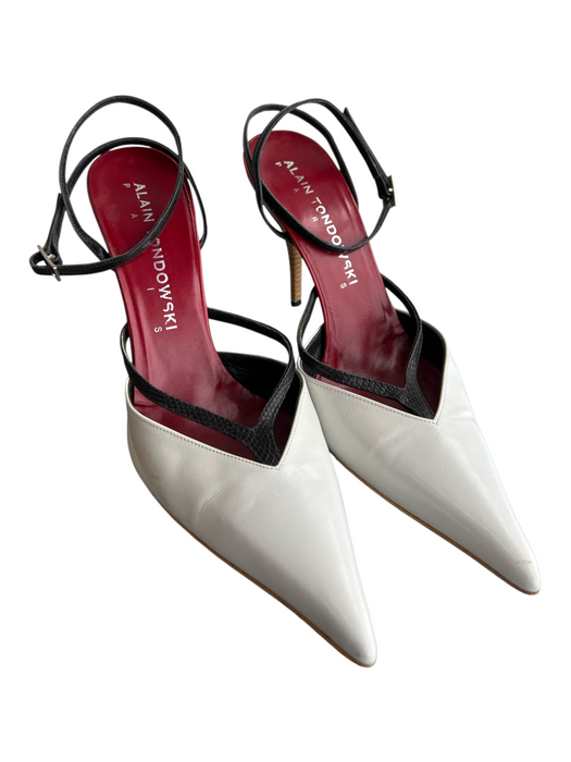 Alain Tondowski Shoe Size 36.5 White & Black Leather Pointed Toe Mid Heel Shoes White & Black / 36.5
