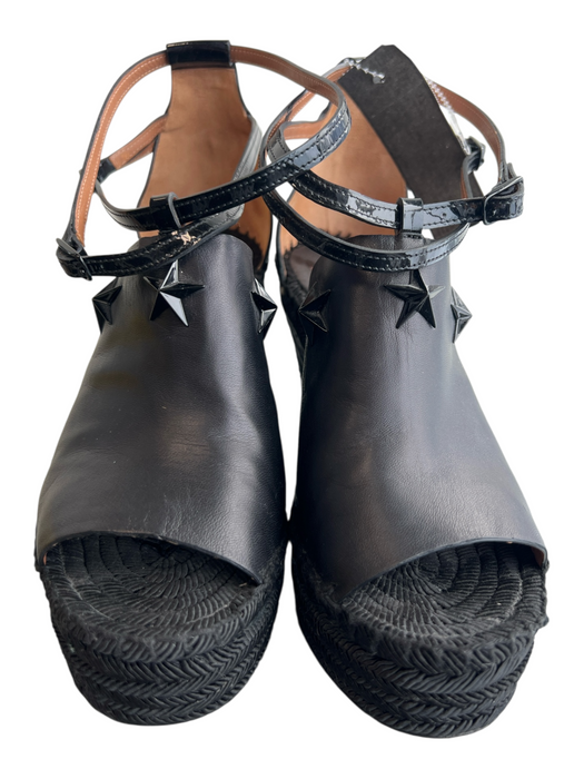 Givenchy Shoe Size 37 Black Leather Espadrille wedge platform Ankle Buckle Shoes Black / 37