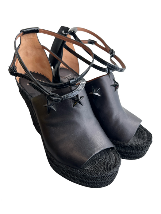 Givenchy Shoe Size 37 Black Leather Espadrille wedge platform Ankle Buckle Shoes Black / 37