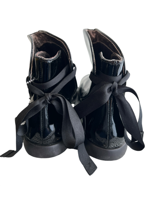 Camper Shoe Size 37 Black Patent Leather Flat Round Toe Ankle High Booties Black / 37