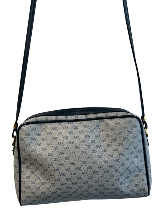 Gucci Blue Leather Canvas Gucci Monogram Gold Hardware Zip Close Bag Blue / S