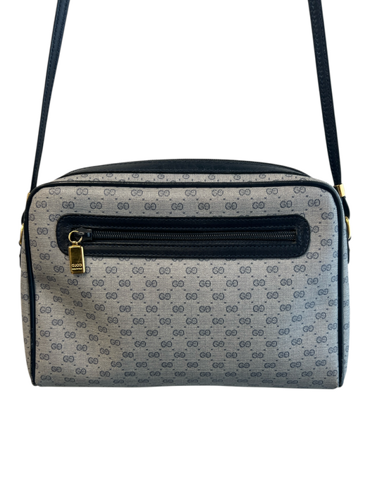 Gucci Blue Leather Canvas Gucci Monogram Gold Hardware Zip Close Bag Blue / S