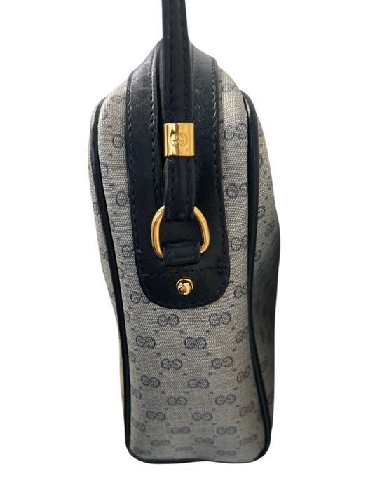 Gucci Blue Leather Canvas Gucci Monogram Gold Hardware Zip Close Bag Blue / S