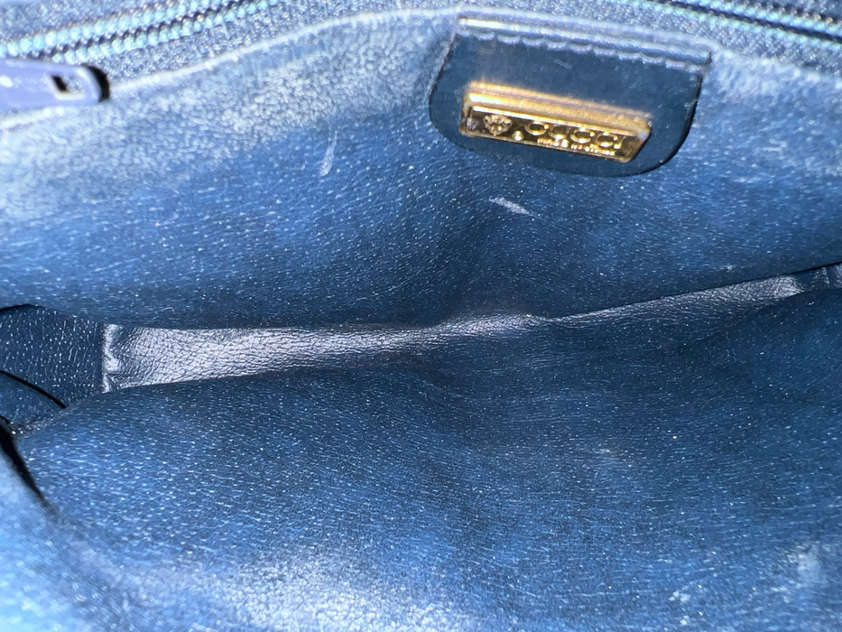 Gucci Blue Leather Canvas Gucci Monogram Gold Hardware Zip Close Bag Blue / S