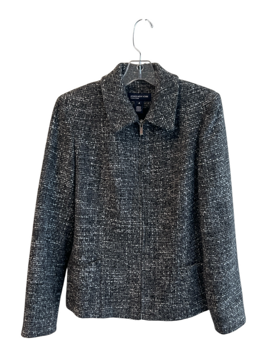 Jones New York Size 4 Gray Wool Blend Zip Front Shoulder Pads Long Sleeve Jacket Gray / 4