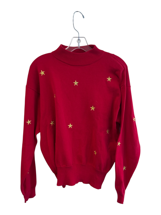 Pappagallo Size M Red & Yellow Cotton Mock Neck Long Sleeve Stars Knit Top Red & Yellow / M