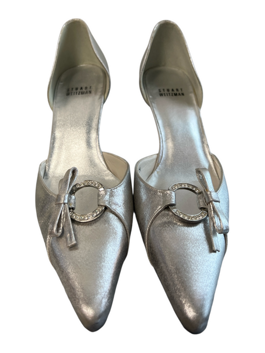 Stuart Weitzman Shoe Size 7.5 Silver Leather Pointed Toe Bow Detail Shoes Silver / 7.5