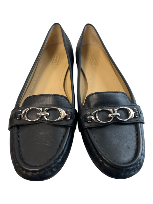 Coach Shoe Size 7.5 Black Leather Silver Hardware Rounded Toe Logo Loafer Shoes Black / 7.5