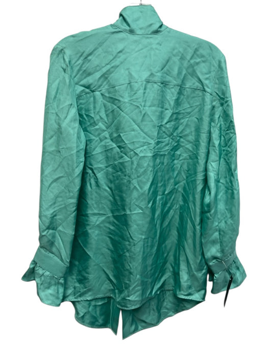 VVB Victoria Beckham Size 4 Aqua Blue Silk Long Sleeve Tie Back high neck Top Aqua Blue / 4