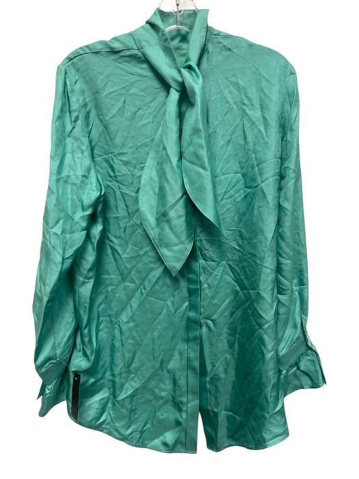 VVB Victoria Beckham Size 4 Aqua Blue Silk Long Sleeve Tie Back high neck Top Aqua Blue / 4