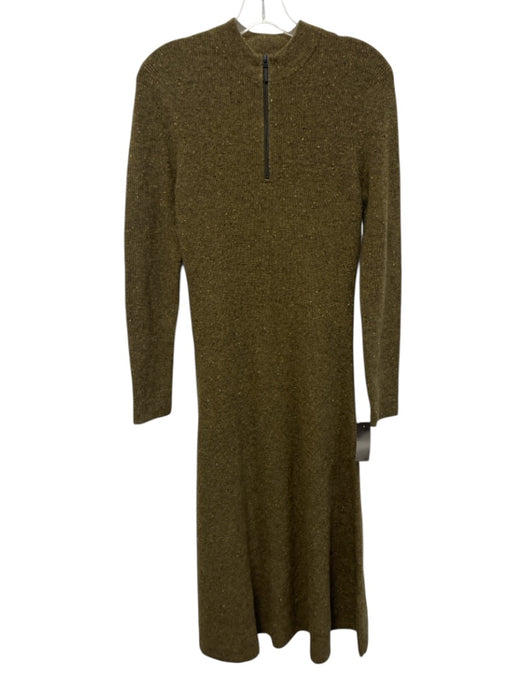Jason Wu Size M Olive Green Cashmere Ribbed Knit Speckled Long Sleeve Dress Olive Green / M
