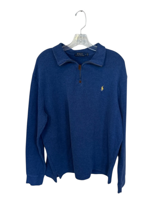 Polo Size L Blue Cotton logo Long Sleeve Leather Detail Men's Sweater Blue / L