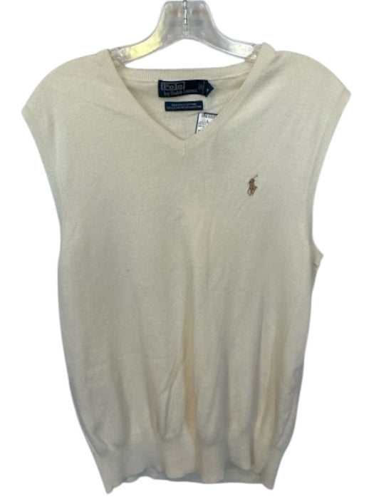 Polo Size M Cream Pima Cotton logo V Neck Ribbed Detail Men's Sweater Cream / M