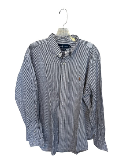 Ralph Lauren Size 16.5 Black & White Cotton Striped Button Up Collar Men's Shirt Black & White / 16.5
