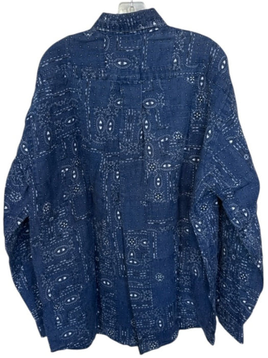 Orvis Size XL Blue & White Linen Bandana Collar front pocket Men's Shirt Blue & White / XL