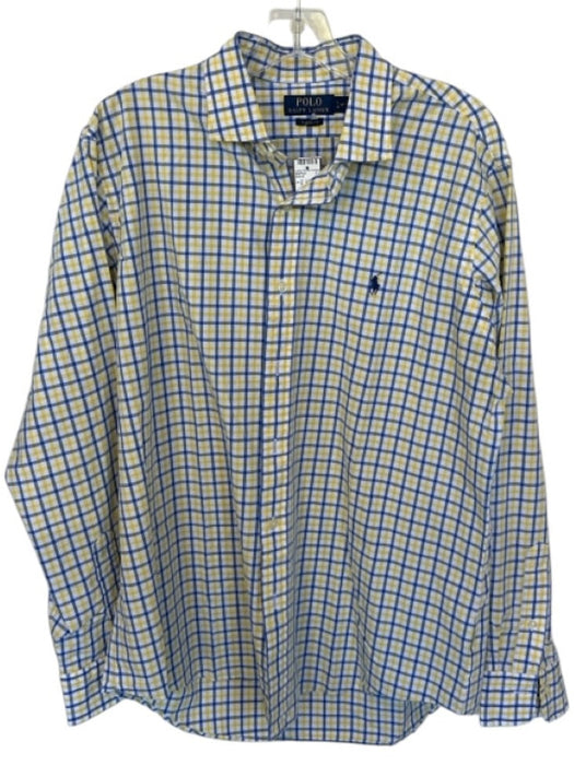 Polo Size L Blue & White Cotton Grid Button Up Classic Fit Men's Shirt Blue & White / L