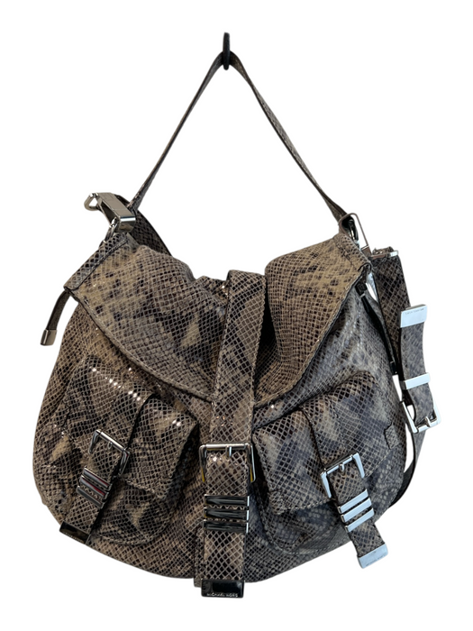 Michael Kors Black & Green Leather Animal Skin Silver Hardware Envelope Hem Bag Black & Green / M