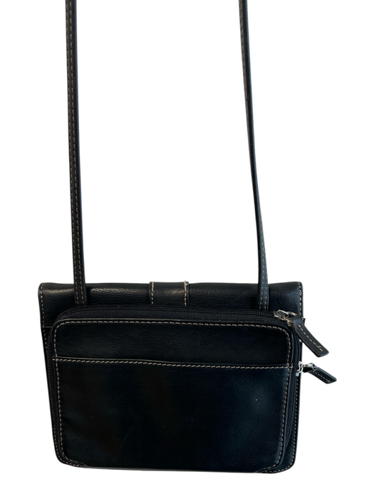 Fossil Black Leather Silver Hardware Envelope Flap Magnetic Close Crossbody Bag Black / S
