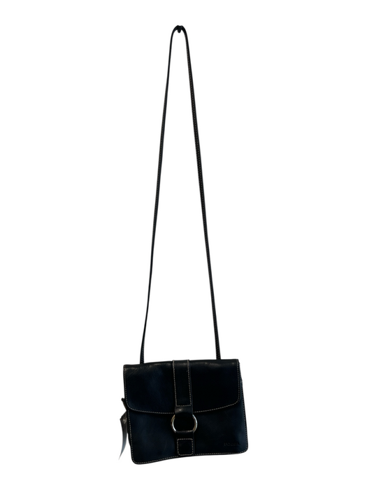 Fossil Black Leather Silver Hardware Envelope Flap Magnetic Close Crossbody Bag Black / S