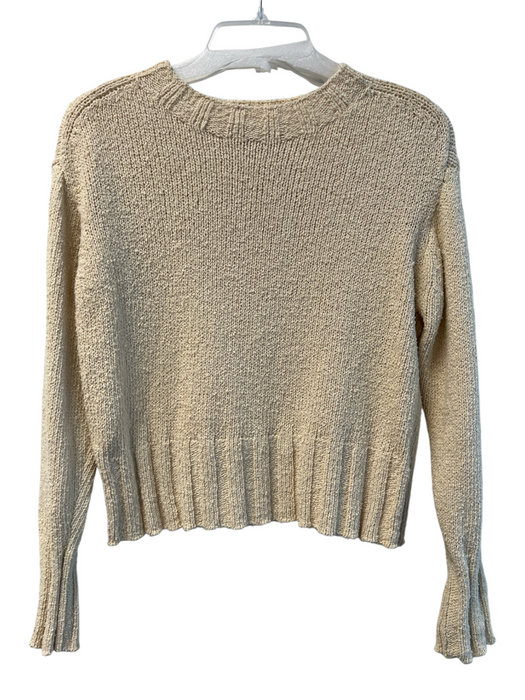 J.Crew Size S Cream Cotton Round Neck Crop Long Sleeve Sweater Cream / S