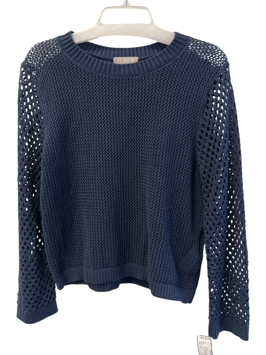 J.Crew Size M Navy Cotton Round Neck Open Knit Long Sleeve Sweater Navy / M