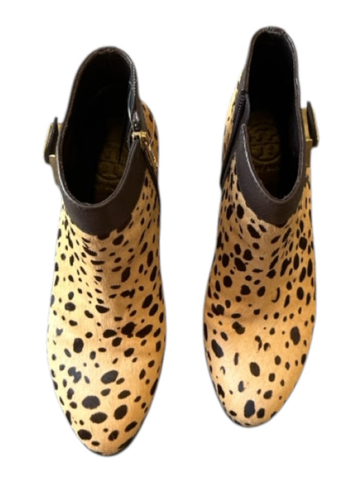 Tory Burch Shoe Size 8 Brown & Tan Leather Fur Animal Print Side Zip Booties Brown & Tan / 8