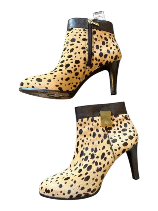 Tory Burch Shoe Size 8 Brown & Tan Leather Fur Animal Print Side Zip Booties Brown & Tan / 8