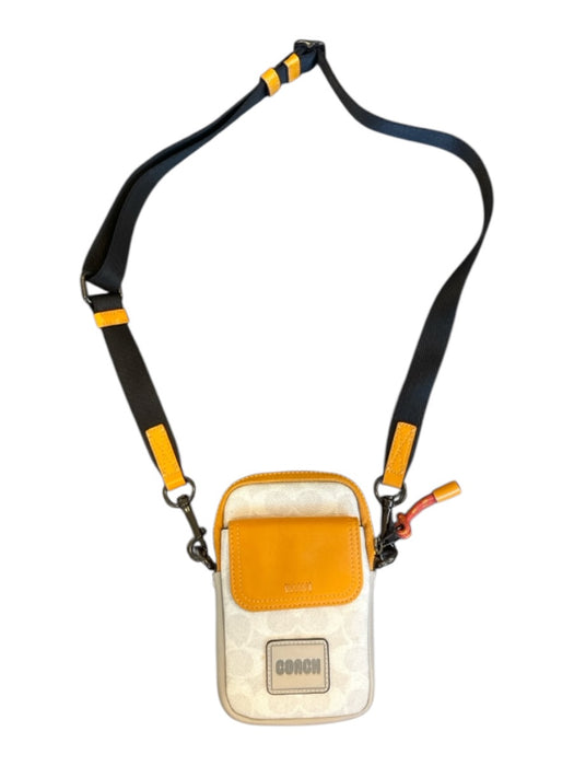 Coach White & Orange Leather Pouch Strap Zip Close Crossbody Purse White & Orange / XS